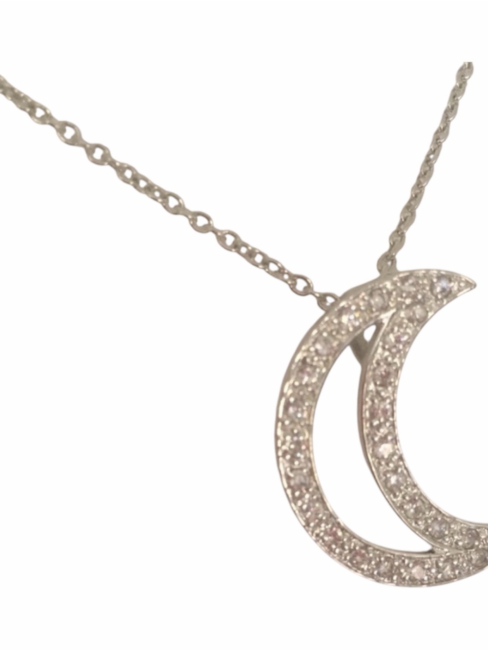 .925 Sterling Silver Pave CZ Crescent‎ Moon Necklace - Picture 2 of 5